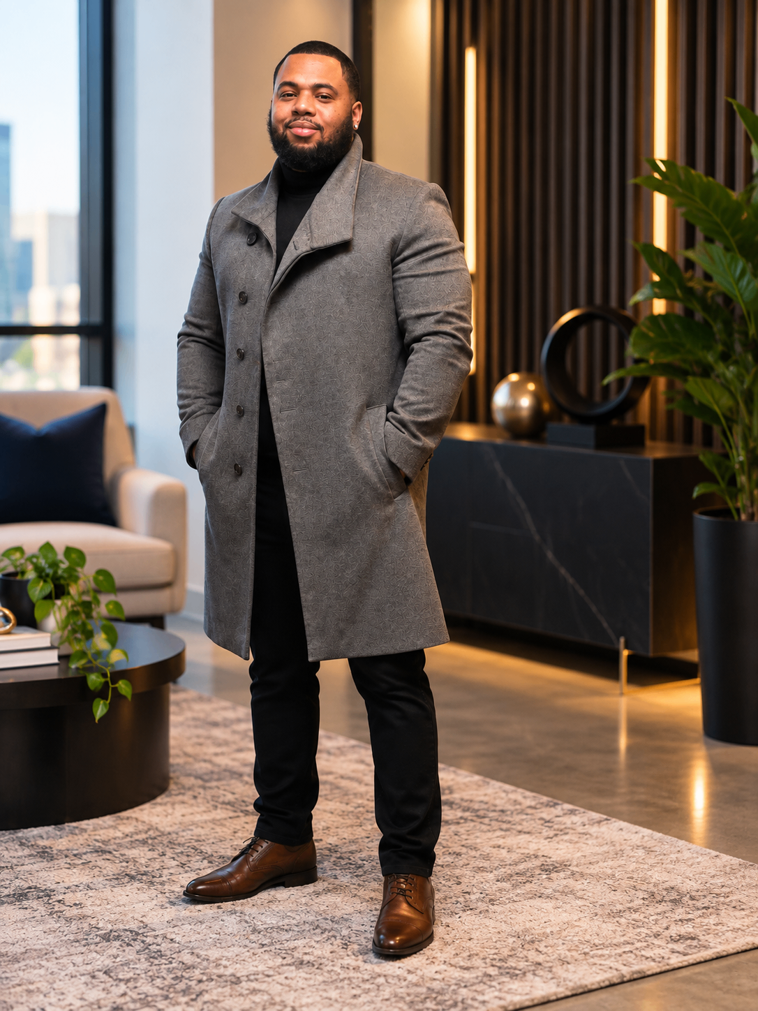 Derrick Robinson, Founder and CEO of Second Chance Living LLC, in a gray coat